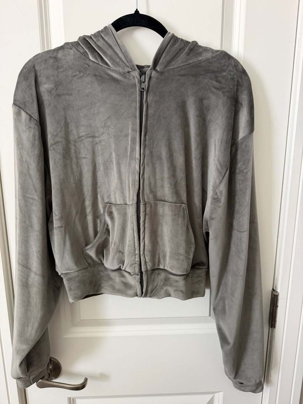 SKIMS Velour Zip Up Hoodie Size XL Smoke Grey Crop